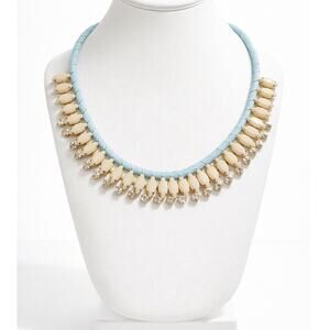 ViVi Aqua Blue Crystal Fringe Statement Necklace Gold Tone Genuine Crystal 18in